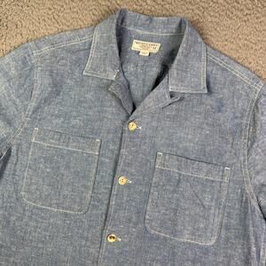 Wallace & Barnes Chambray 4-Pocket Camp Shirt Mens M Loop Collar Guayabera